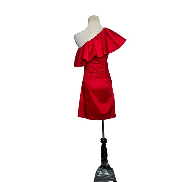 H&M red one shoulder ruffled ruched mini dress size 4 - Picture 11 of 13